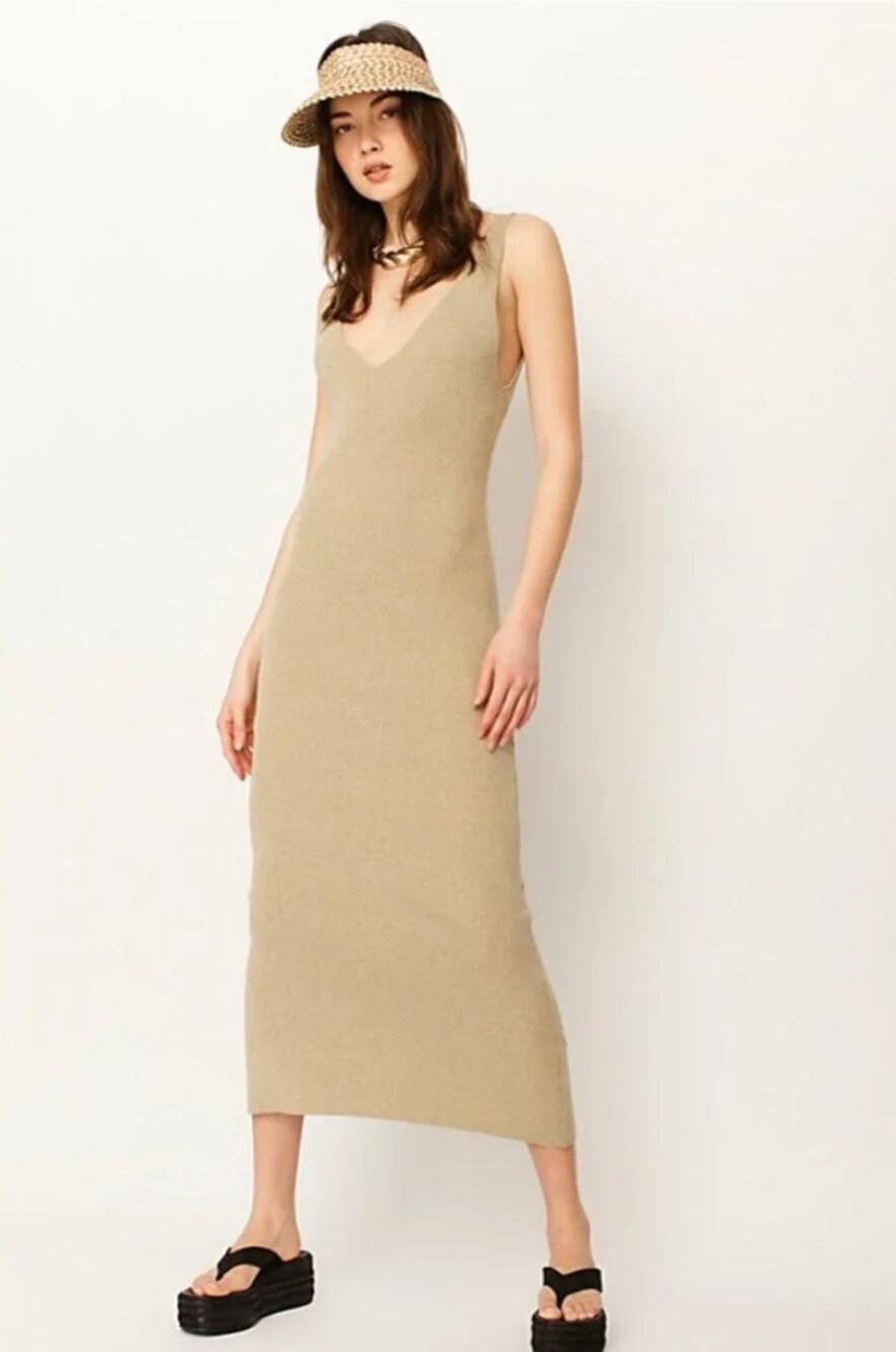 Free People FP Beach Daniela Low Back Sweater Dress Green Clay Size Large NWT